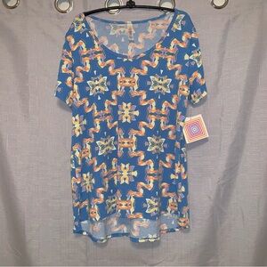 🔲LULAROE Blue Patterned Women's Top "CLASSIC TEE" size Large